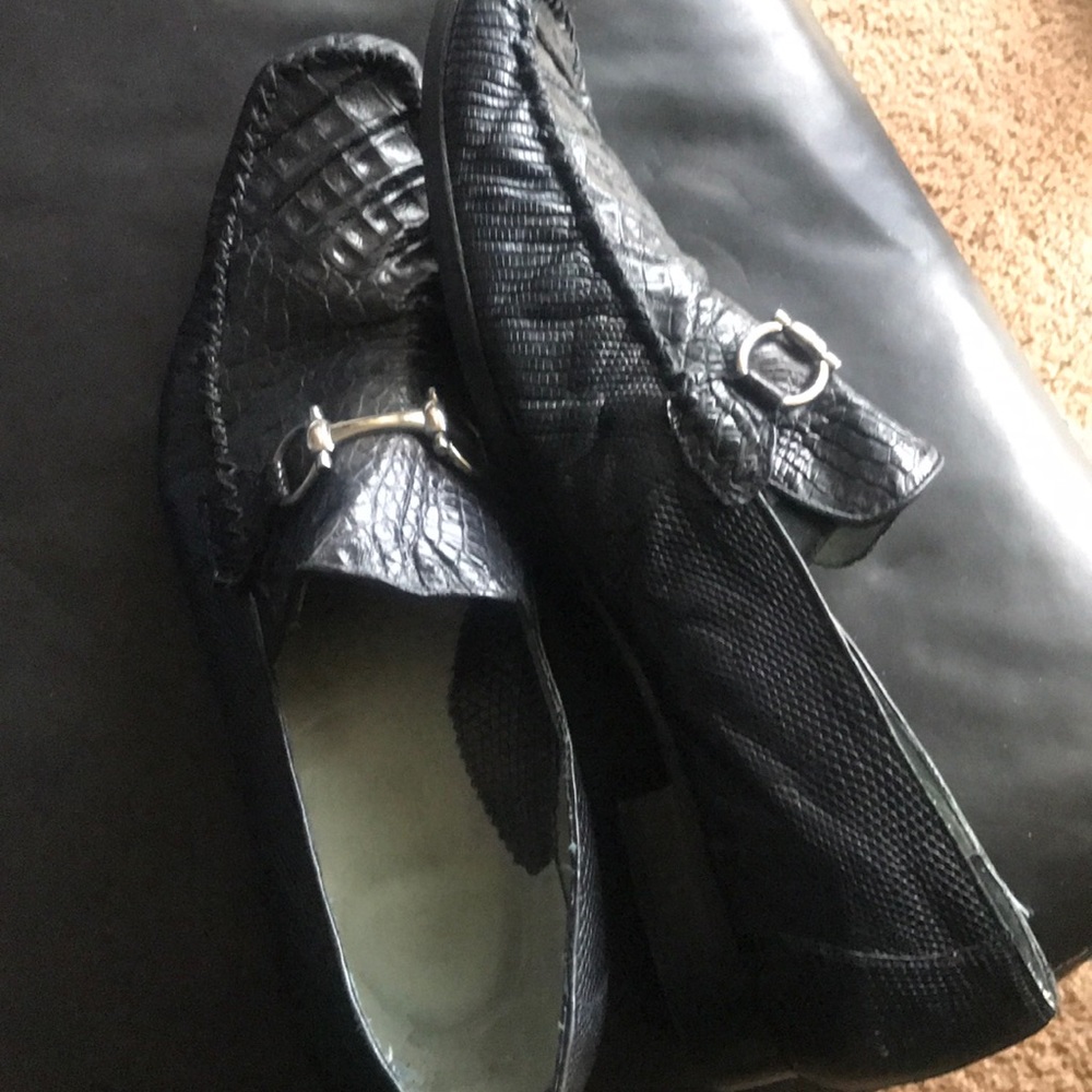 Navy blue Belvedere Crocodile/Lizard loafers.